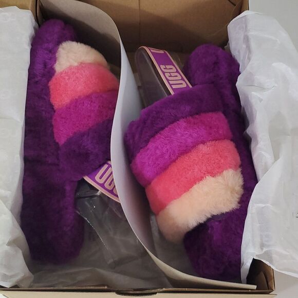 UGG Fluff Yeah Ombre Slide Women's 7 Multi Wool Slingback Slipper Sandal - Picture 13 of 14